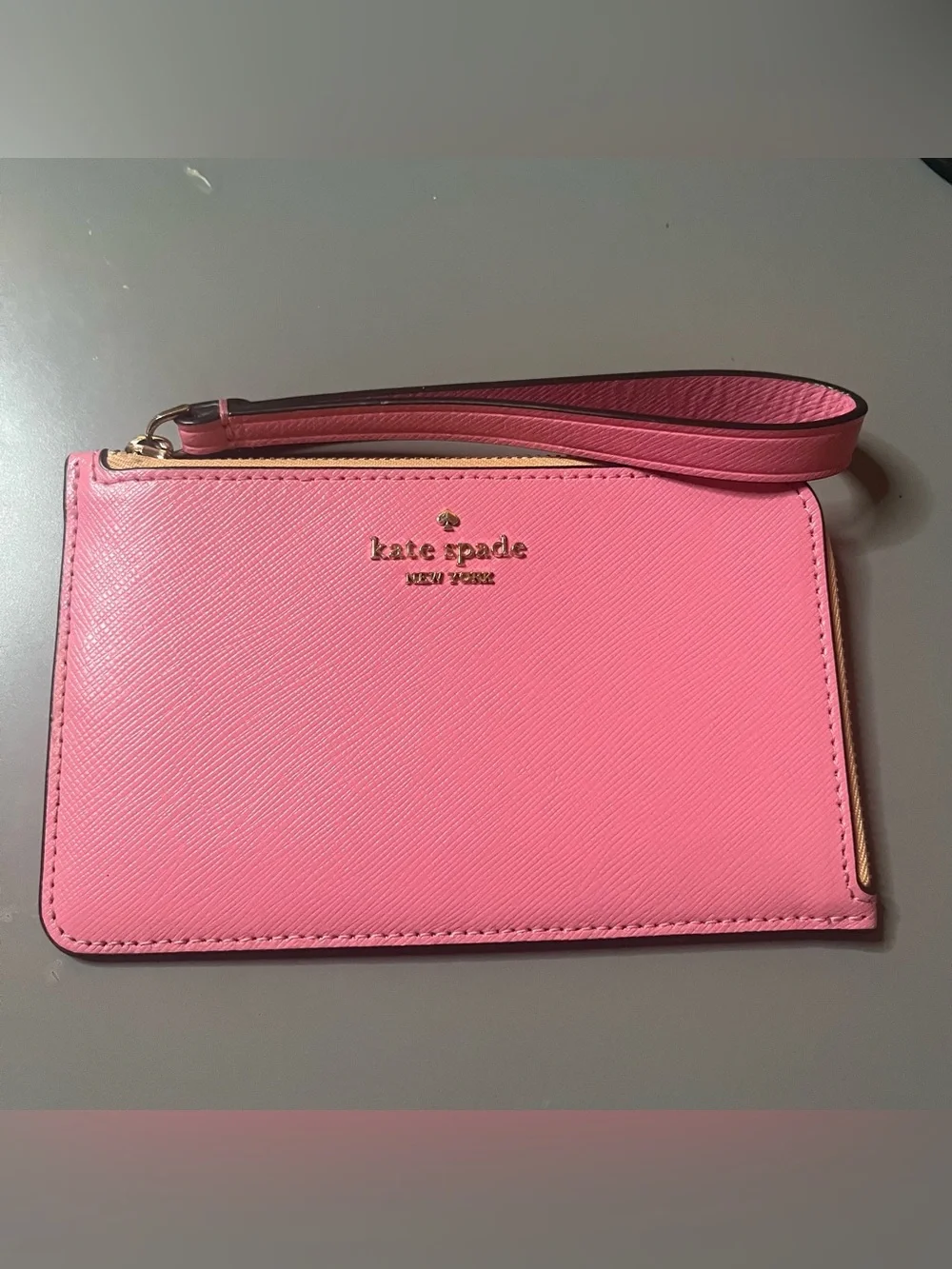 Kate Spade New York Saffiano Leather Zip Wristlet Two-Tone Coral & Orange EUC